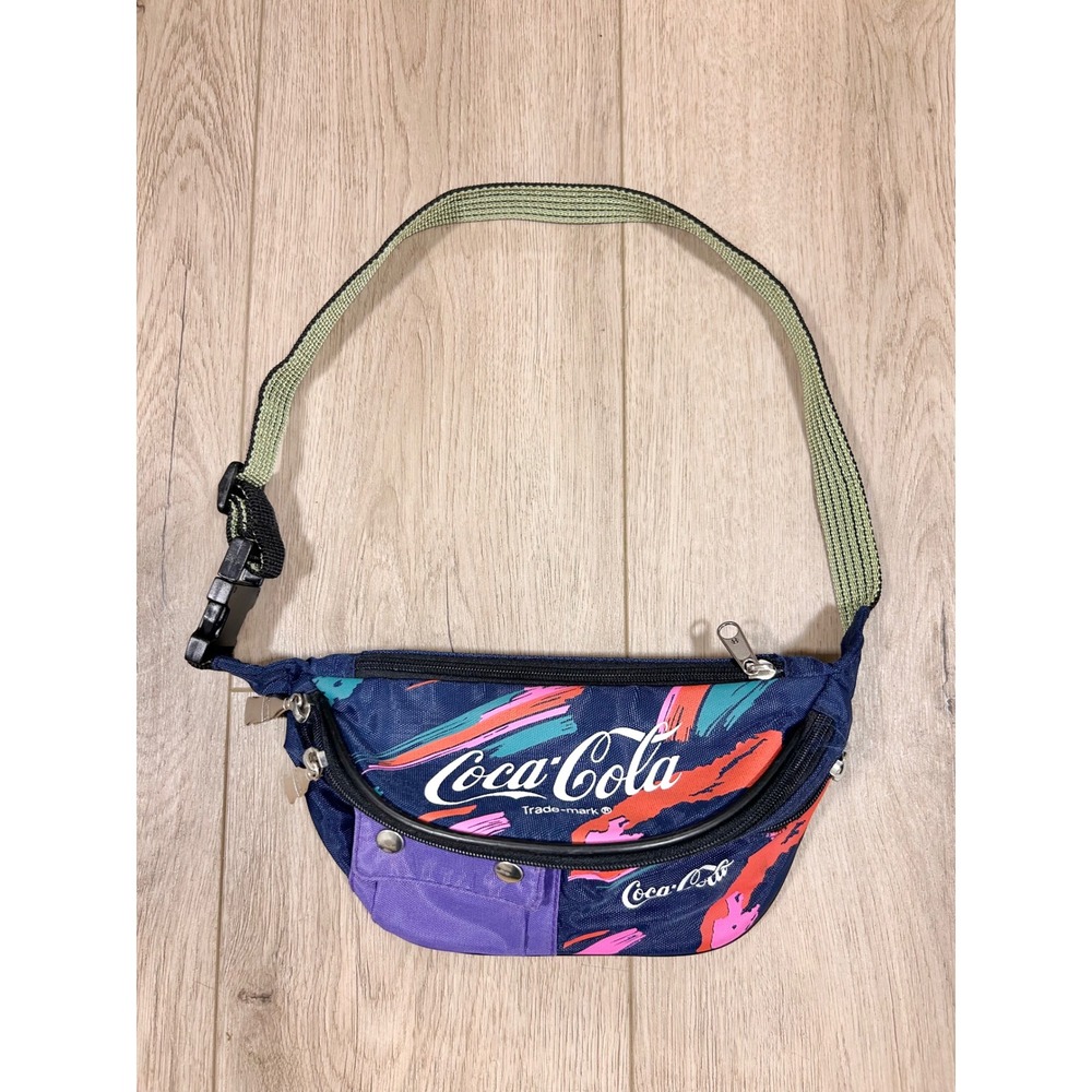 Y2k Vintage 1991 Coca-Cola Fanny Pack Navy Blue Abstract 90s Retro Waist Bag Hip